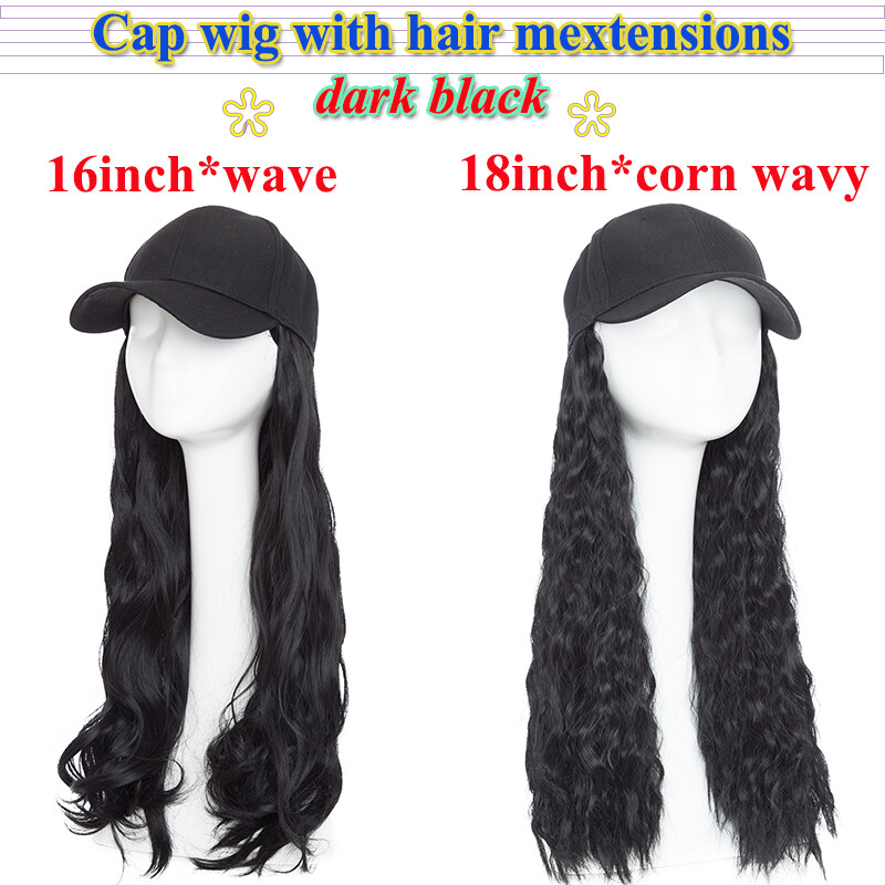 Baseball Cap Synthetic Long Straight Natural Curly/Wavy Hat With Hair Extensions