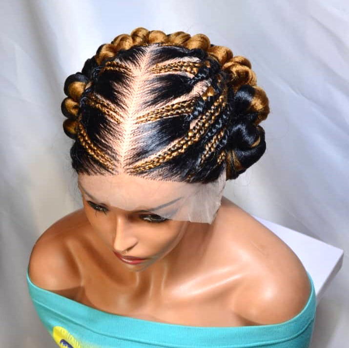 Handmade Cornrow Bun Braided Wig. Full Lace Cap.