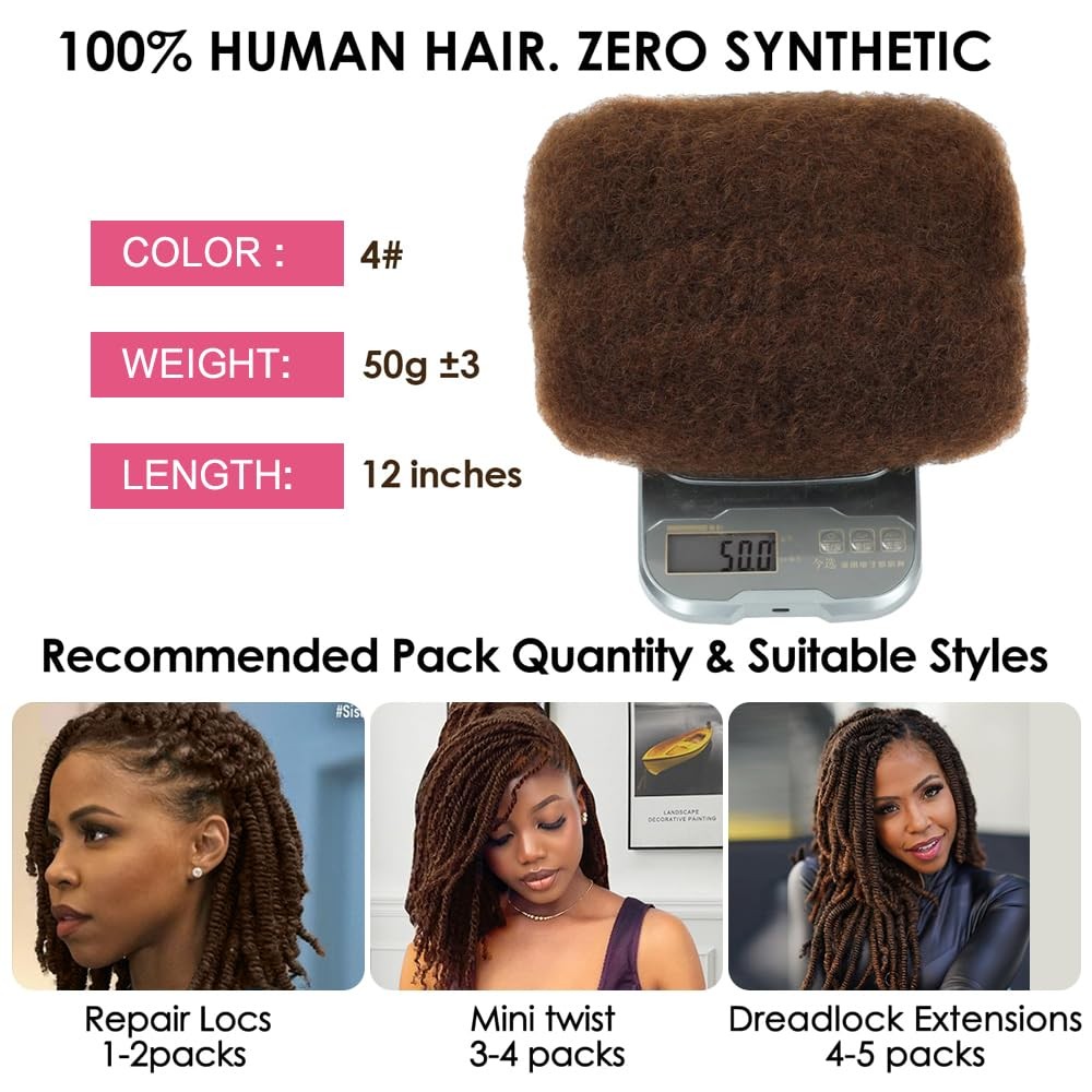 Afro Kinkys Bulk Human Hair for Dreadlocks Extensions and Locs Repair 1 Pack …
