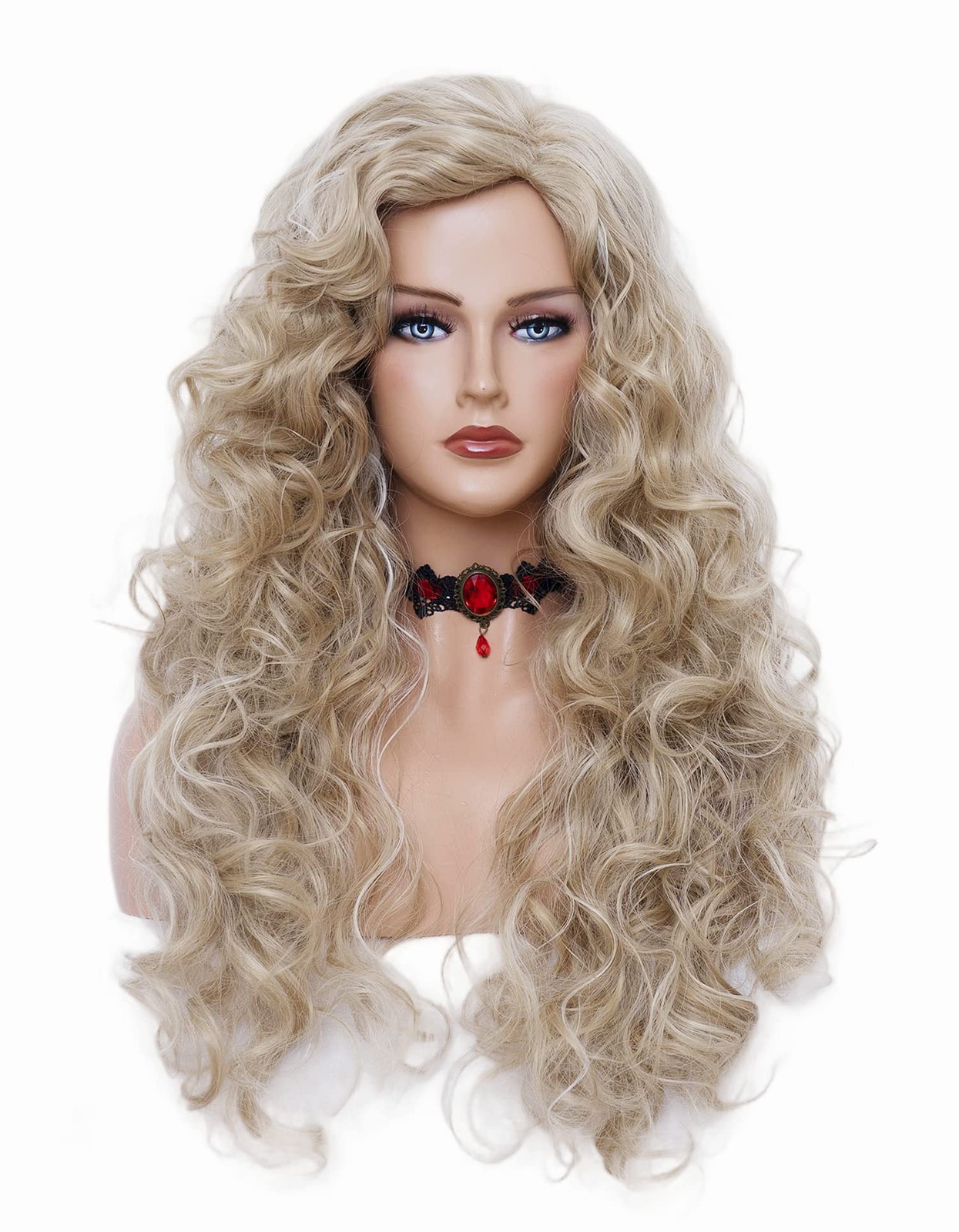 Long Wavy Wigs 28 Inches Natural Beige Mixed Blonde Synthetic Kinky Curly Hai…