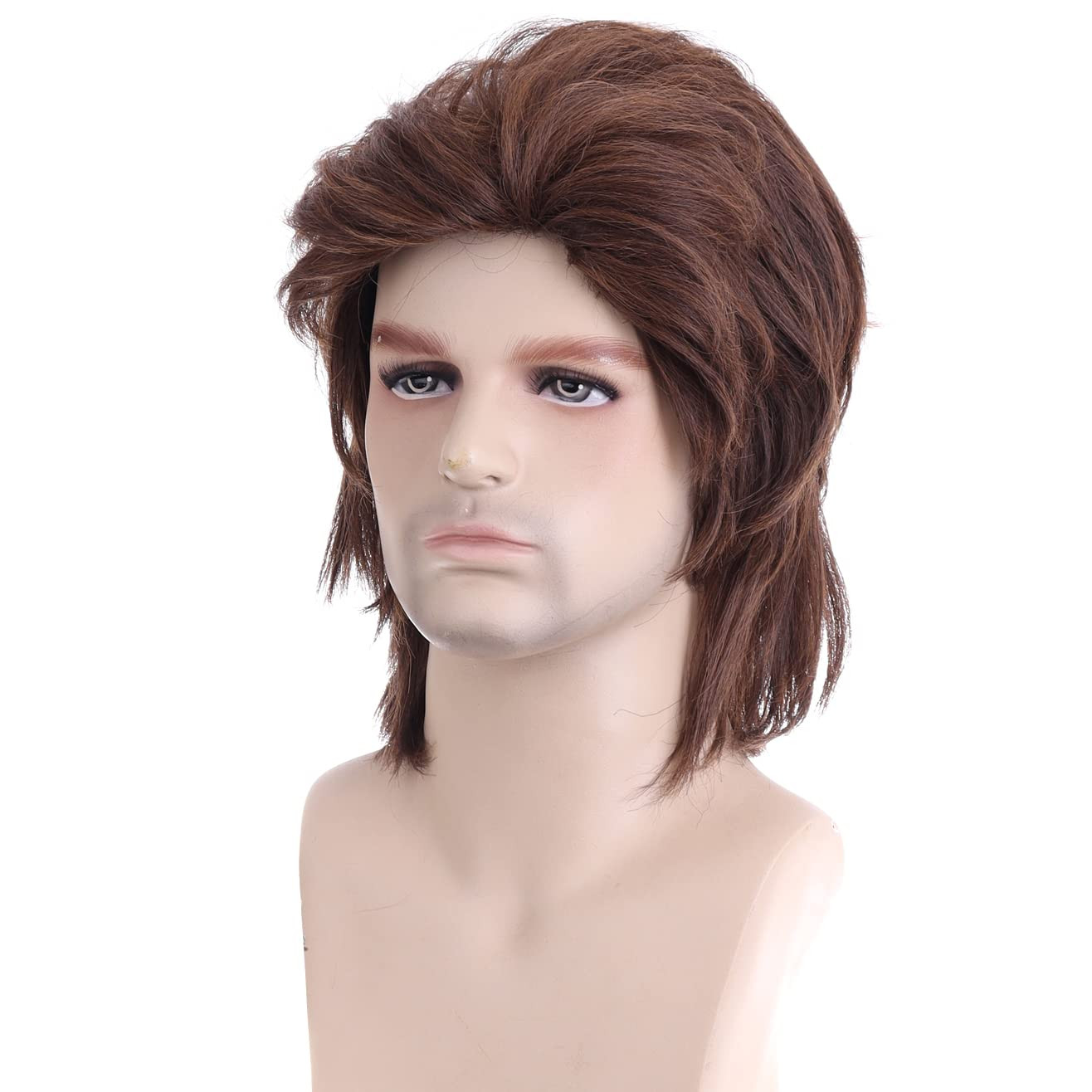 80S Brown Male Wig Men’S Mullet Punk Rocker Light Brown Curly Wig Cosplay Hallow