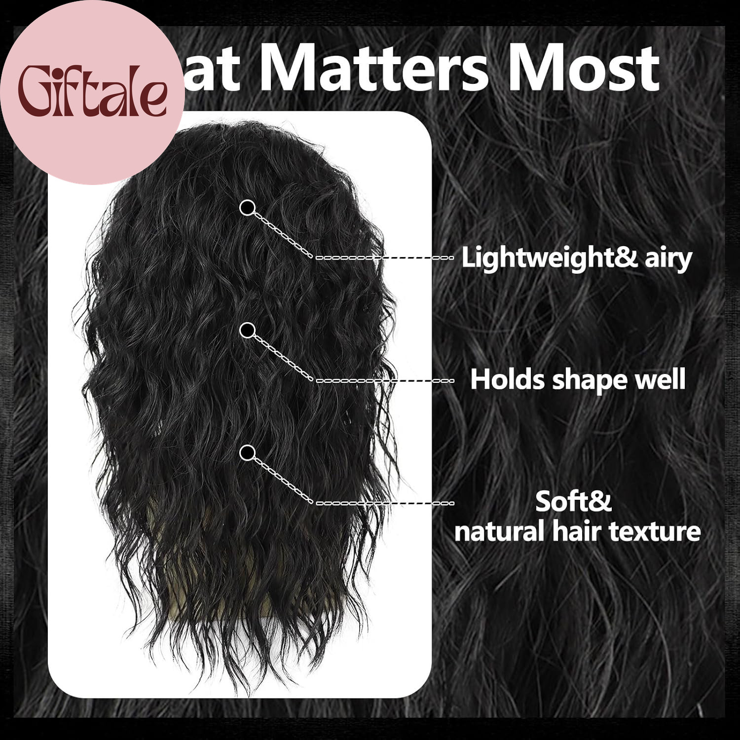 Mens Black Curly Wig 70S 80S Long Wavy Synthetic Hair Wigs for Rocker Costume Pa