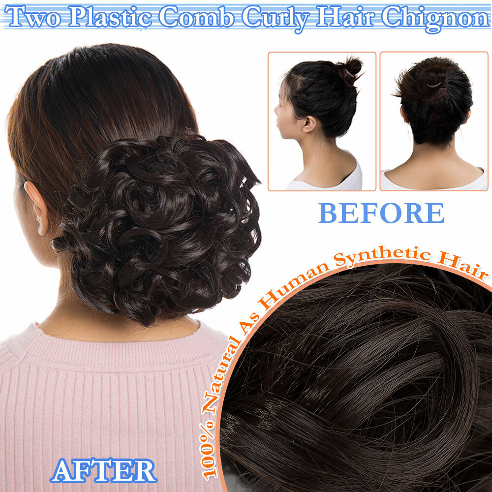 Curly Messy Bun Combs Chignon Scrunchie Updo Cover Hair Extensions as human HYT1