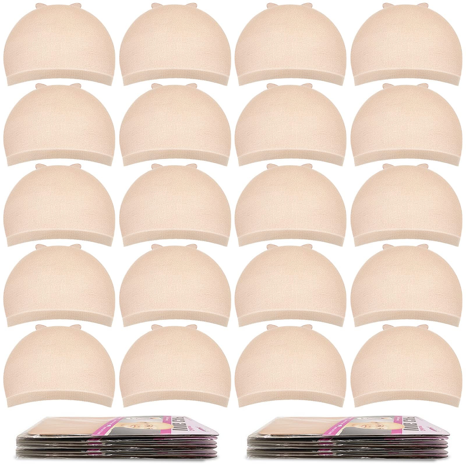 20 Pcs Wig Cap Beige, Stretchy Nylon Wig Caps for Women
