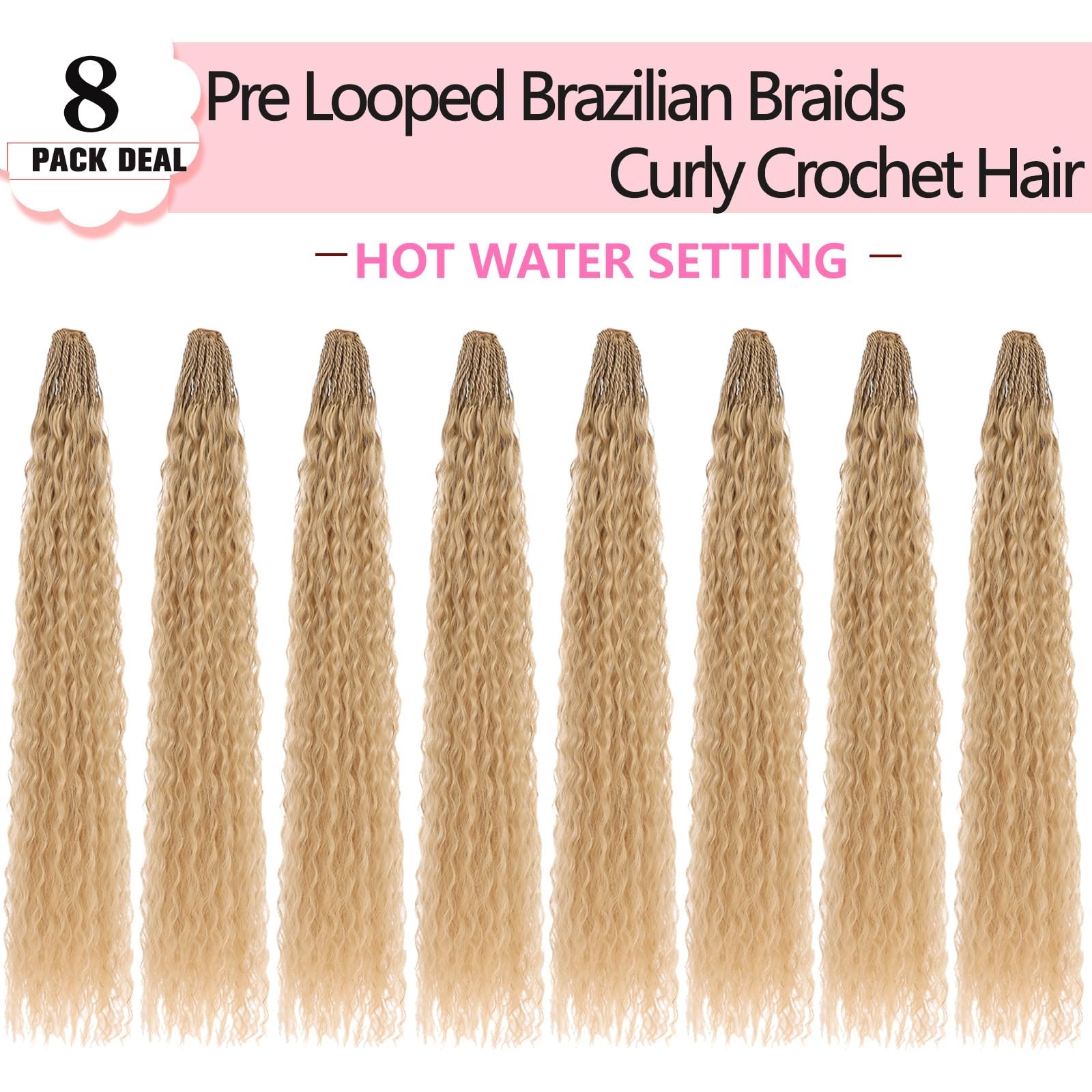 24 Inch Pre Looped Micro Curly Crochet Hair 8 Packs Honey Blond Brazilian Kin…