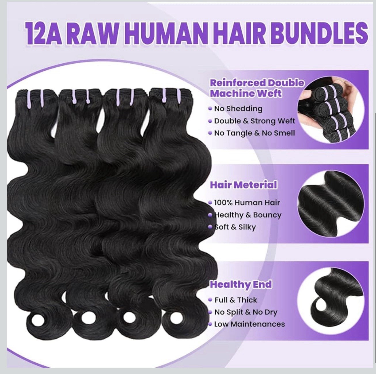 12A Human Hair Bundles 20 22 24 26 Inch Body Wave Brazilian Virgin Hair 100%