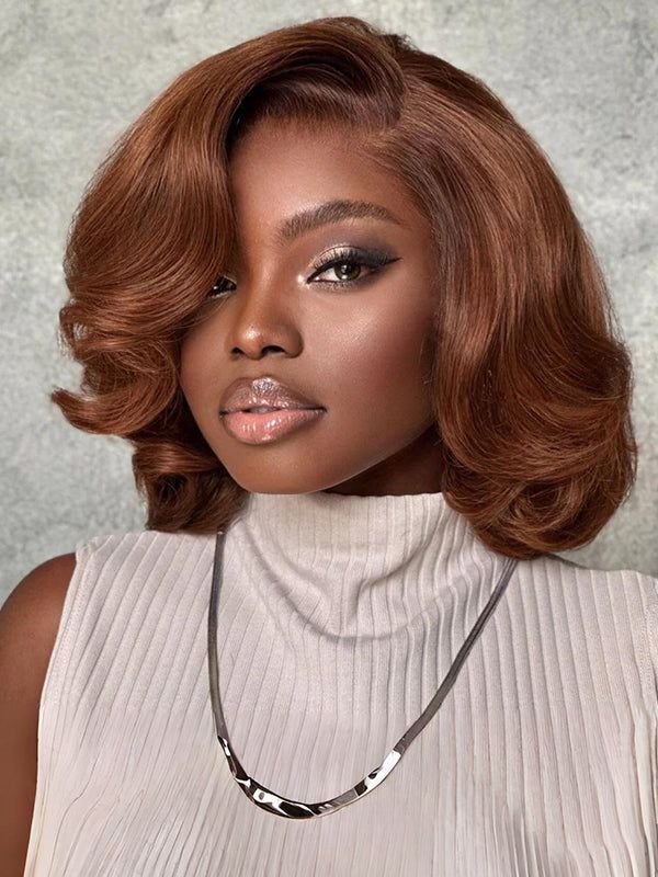 Ombre Ginger Brown Bob Wigs Remy Human Hair 13×4 Lace Front Wigs 200% Density