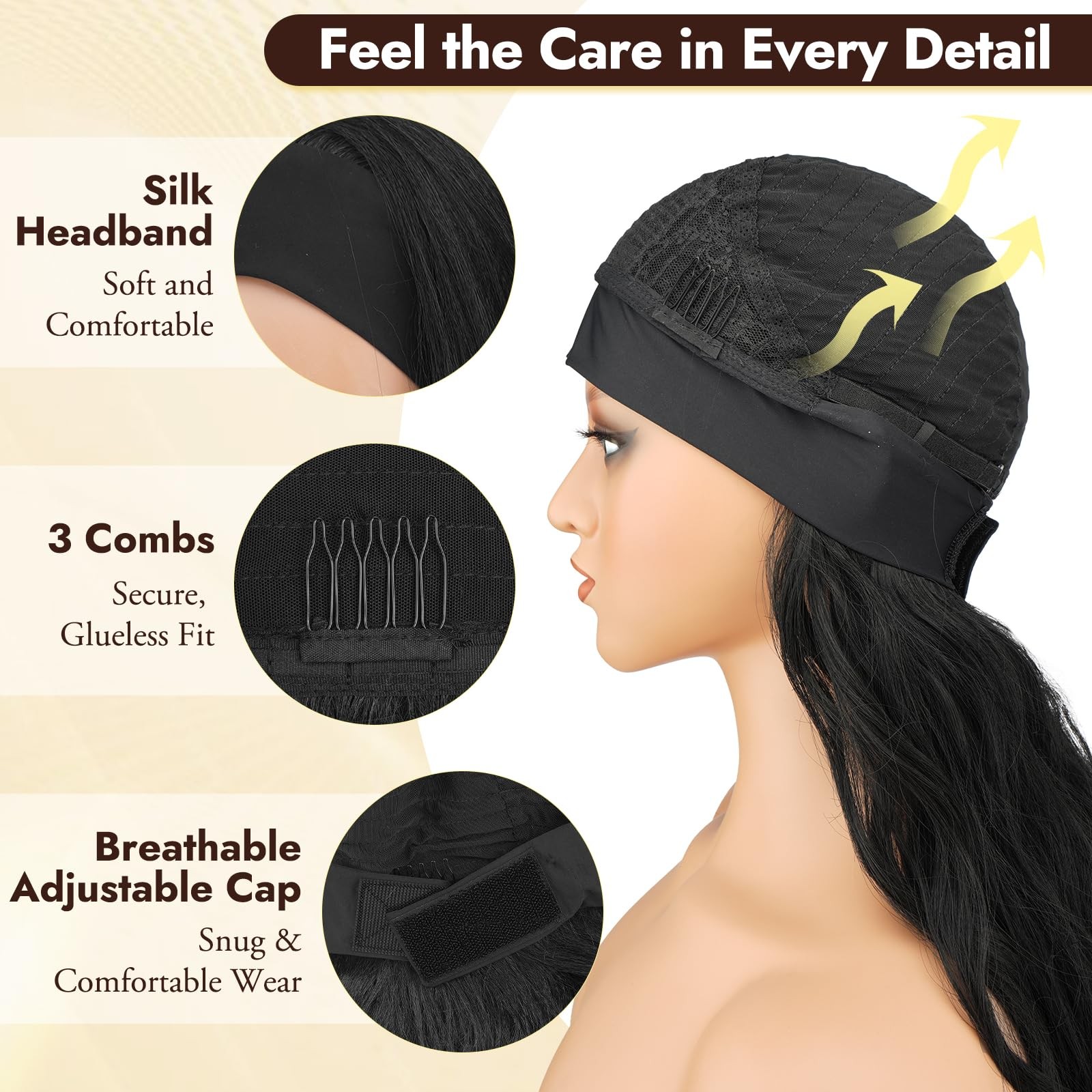 Body Wave Headband for Black , Kinky Straight Yaki 22 Inch Wear & Go Glueless…
