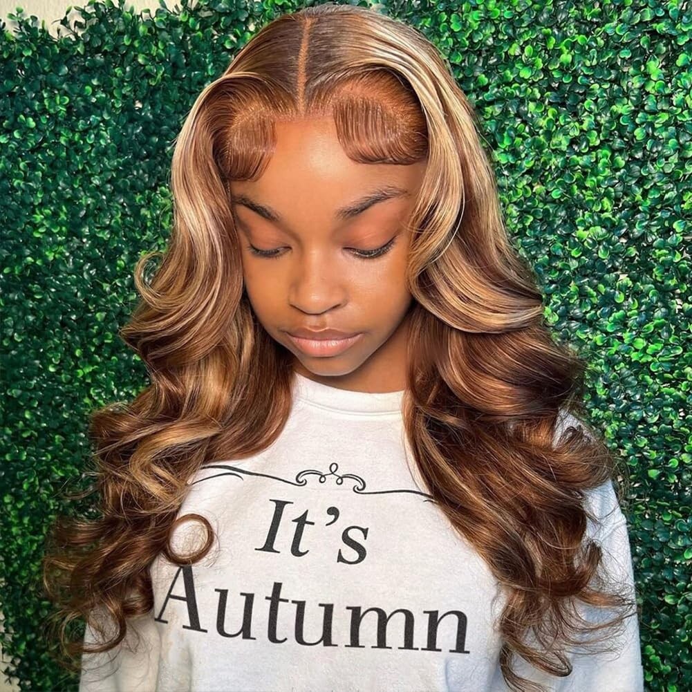 Blonde Highlight Body Wave Lace Front Wig 20″ Human Hair