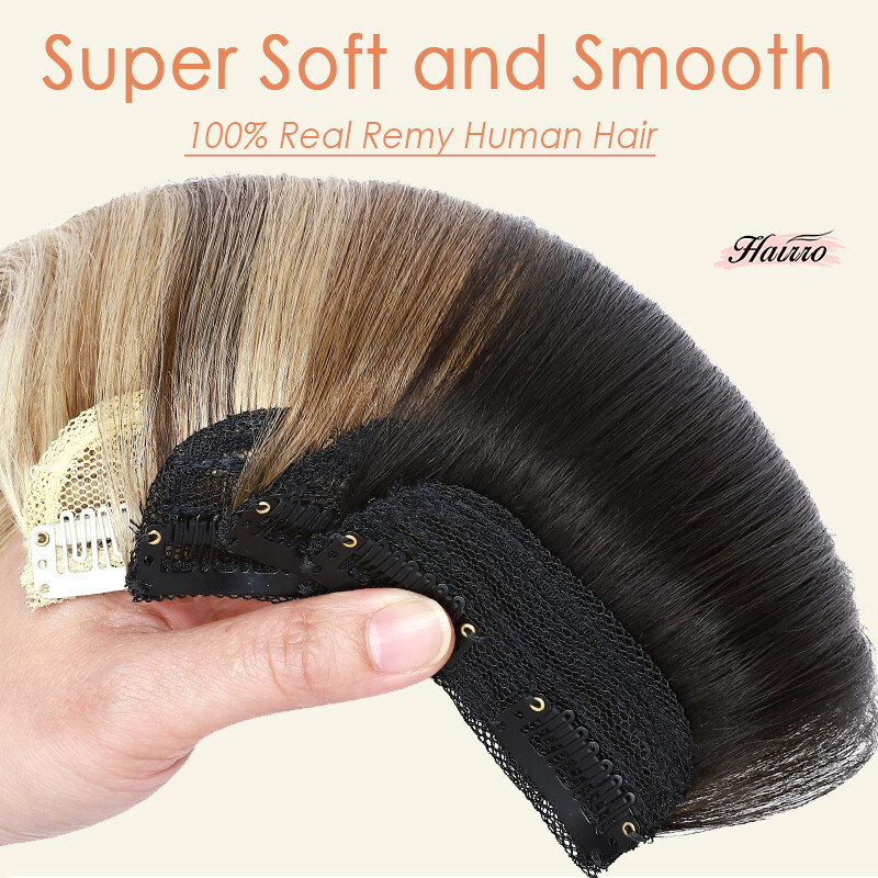 Soft Human Hair Clip In Extensions Thick Mini Padding Hairpiece Patch HAIRRO