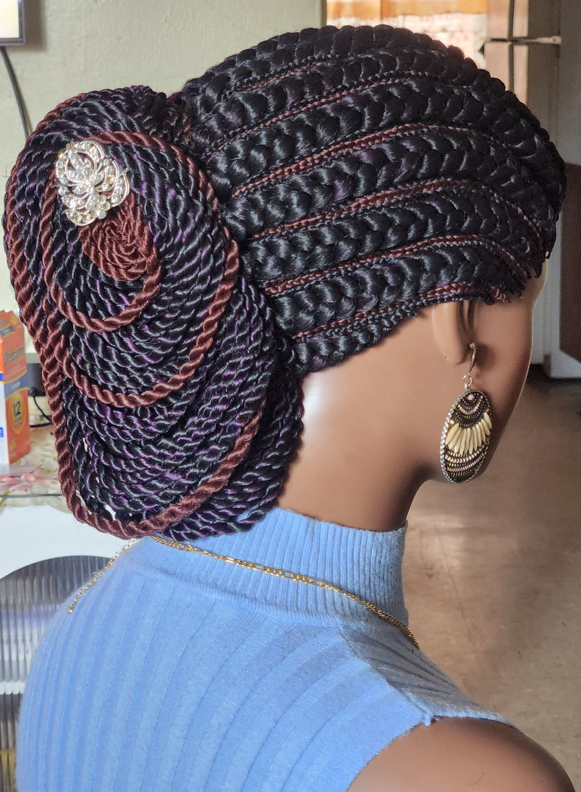 handmade braided cornrows wig pony Elephant 1B mix Dark purple/Dark brown