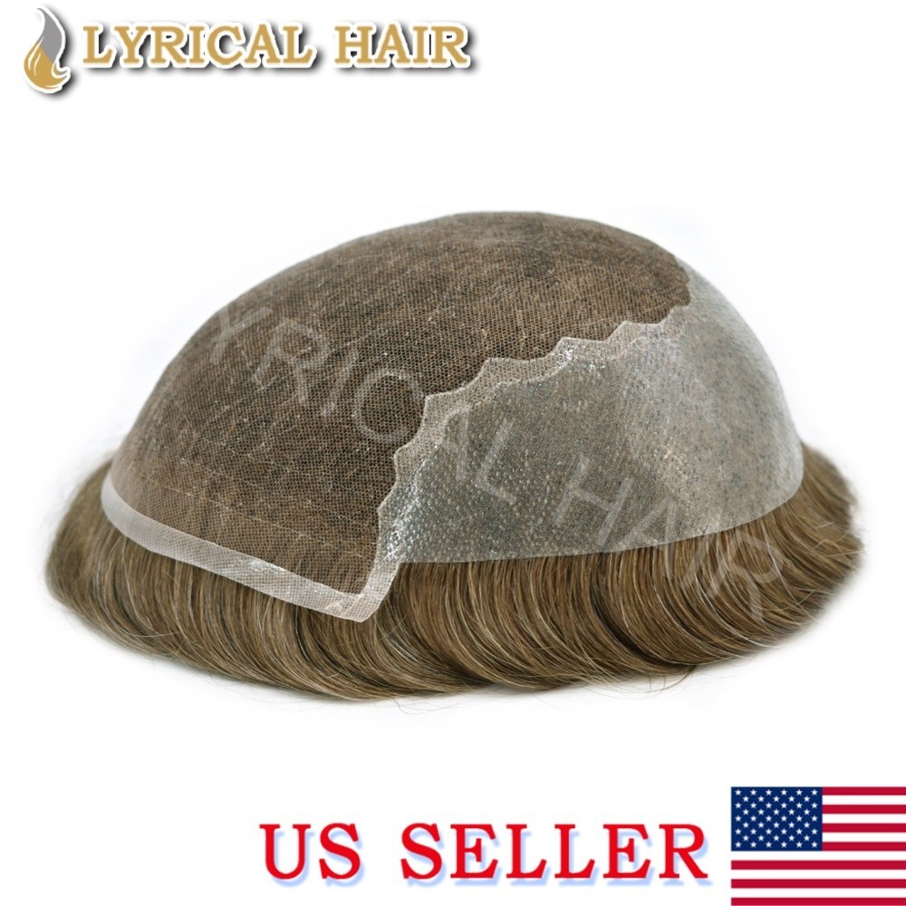 Lyrical Hair Mens Toupee French Lace Front PU Skin Human Hair Replacement System
