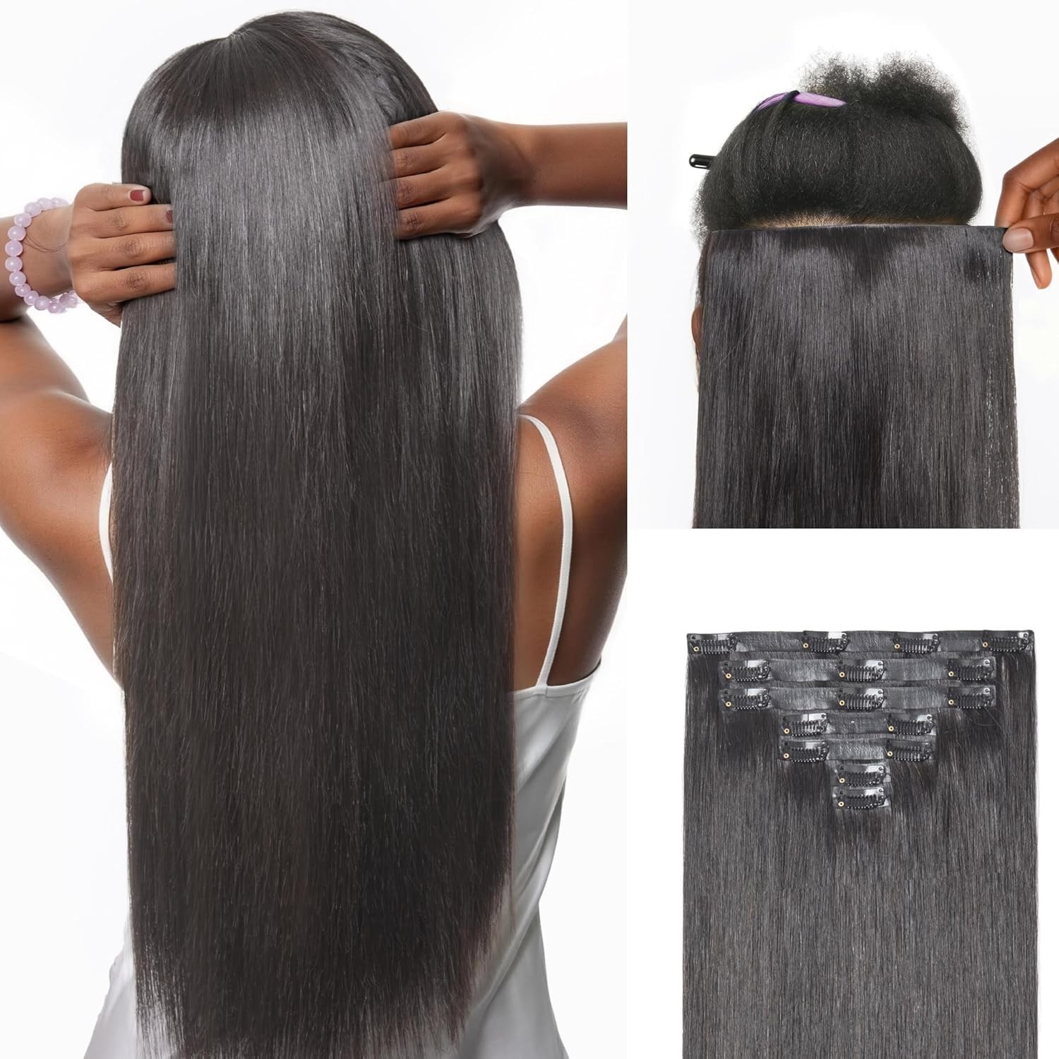 LUVME 0.59mm Zero Trace Invisible Clip in Hair Extensions, Silky Straight 7 Pcs
