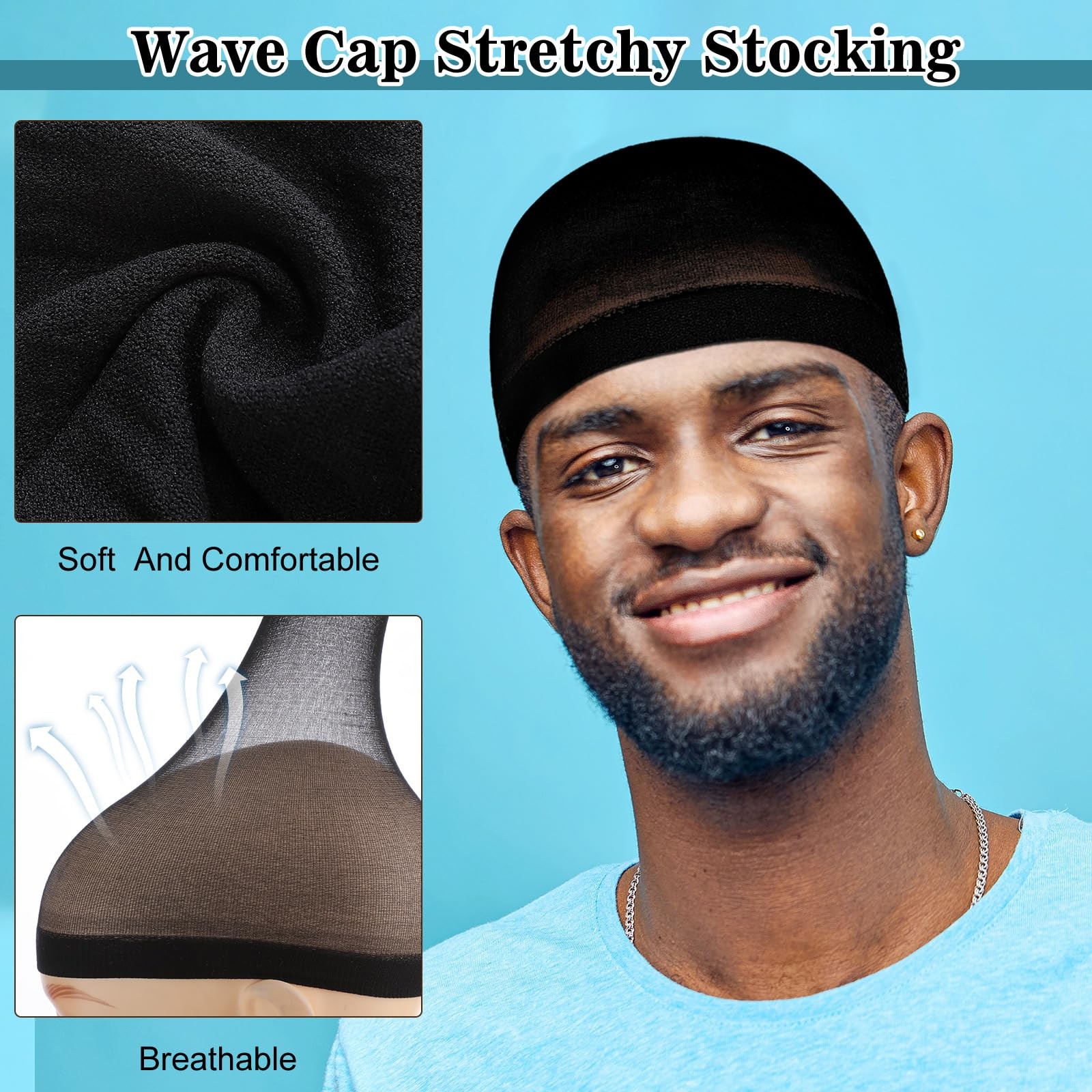 36 Pcs Wave Caps Stretchy Nylon Skull Caps Black Adult Men Women HairNet