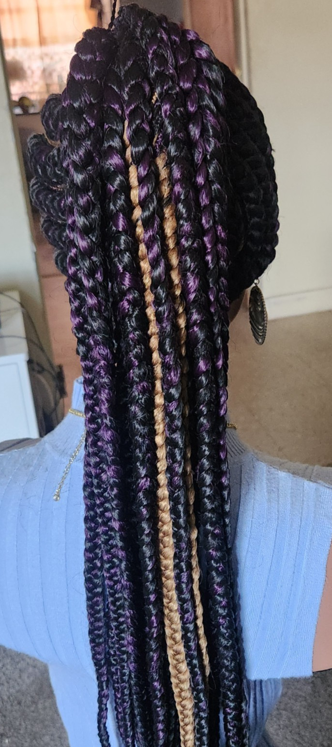 Fully Hand Braided box braid cornrow wig poney tail libre 1B mixt Dark purple/27
