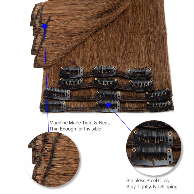 Clip in 100% Remy Real Human Hair Extensions Full Head Medium Short 12/14/16Inch