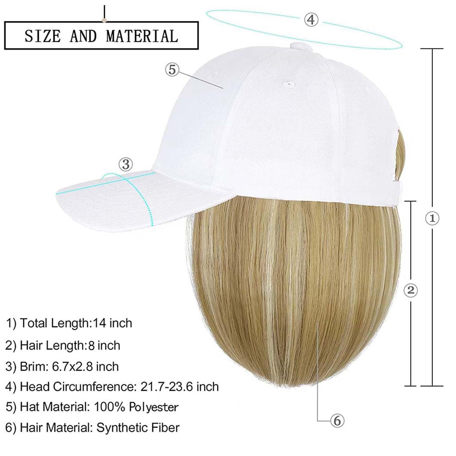 Woman Baseball Cap with Hair Extensions Straight Short Bob Hairstyle Adjustab…