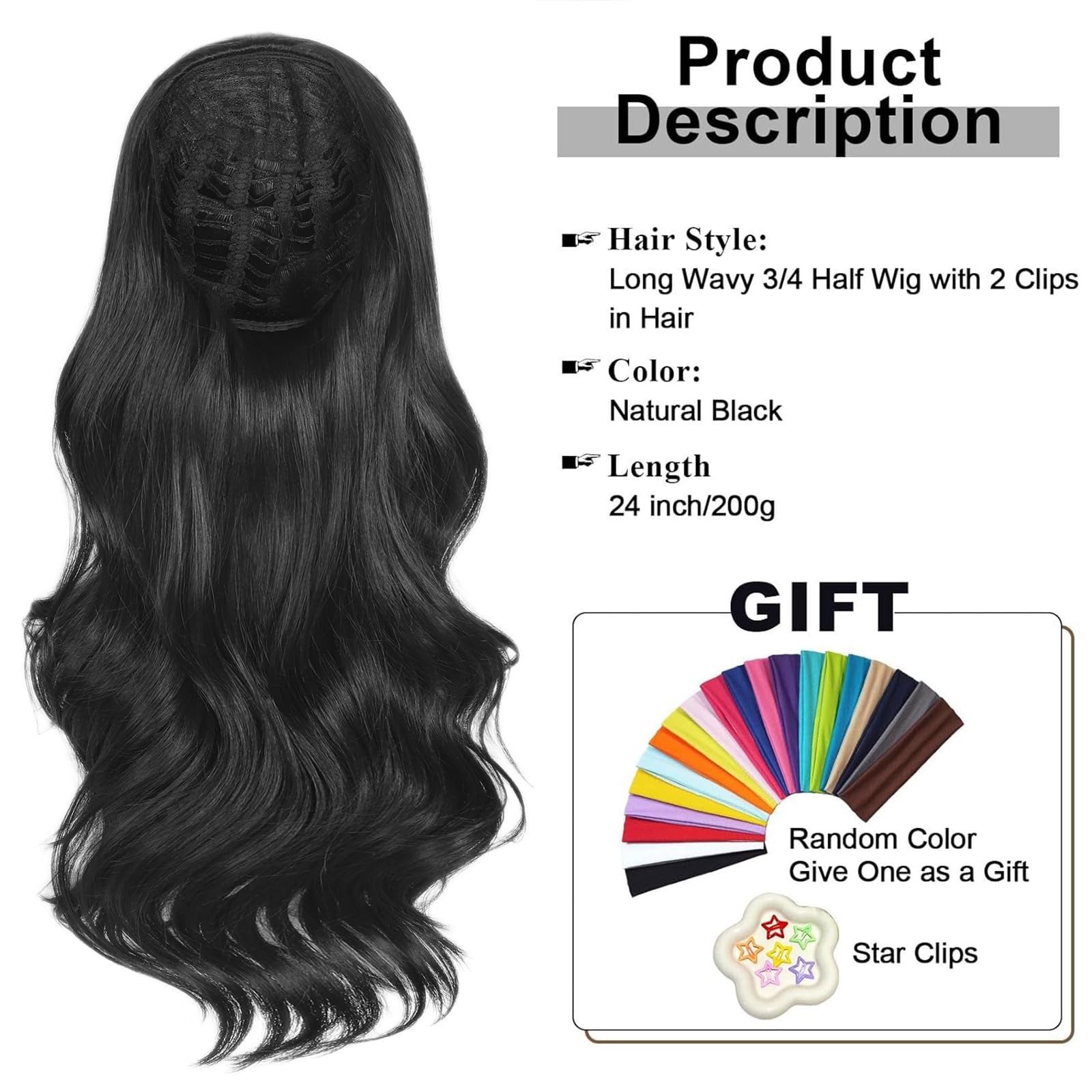 Half 24 Inches Long Wavy Blonde Clip in Half Head Synthetic Fibers Wigs Hair …