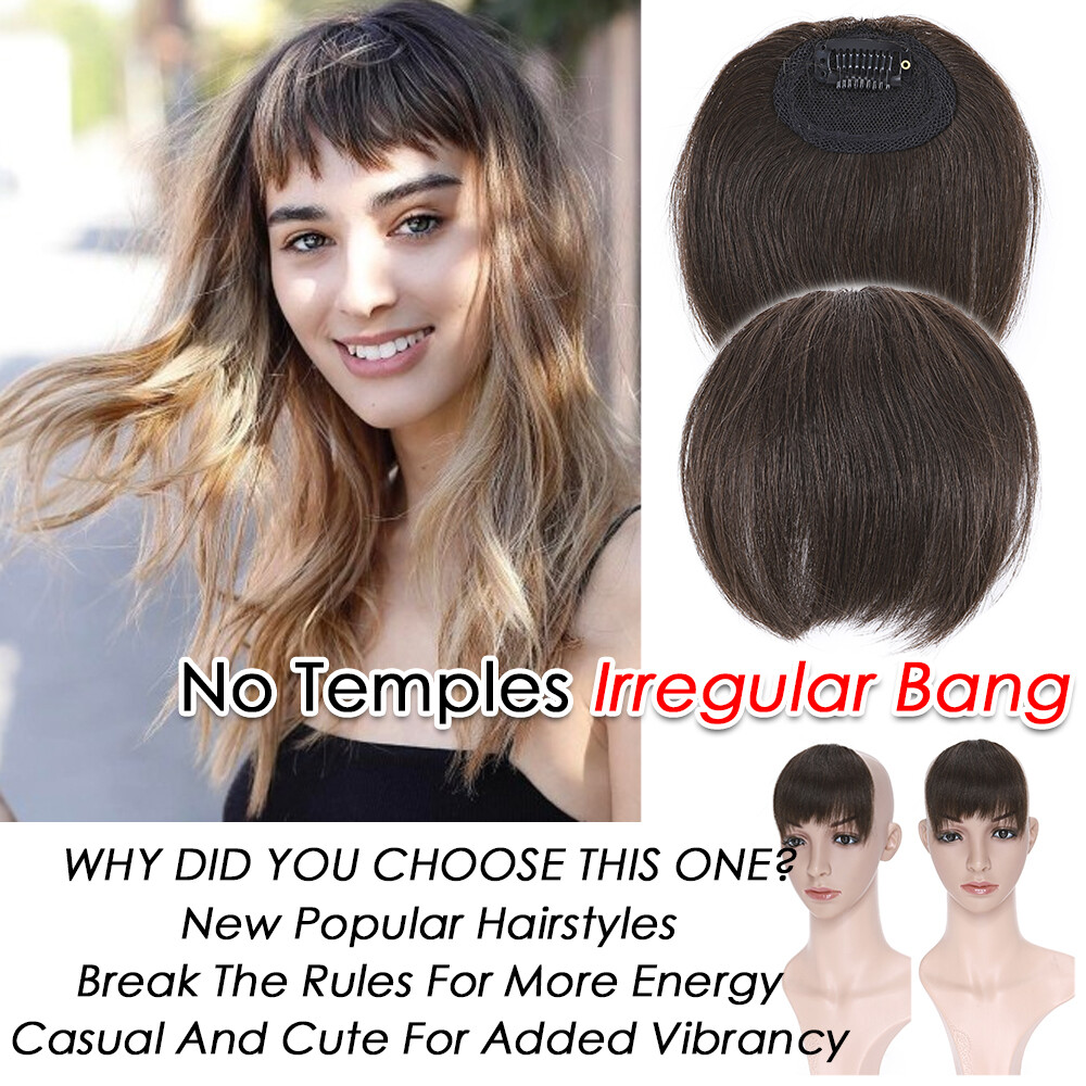 Black REAL Remy Bangs Clip In Human Hair Extensions Side Fringe Front HairPiece