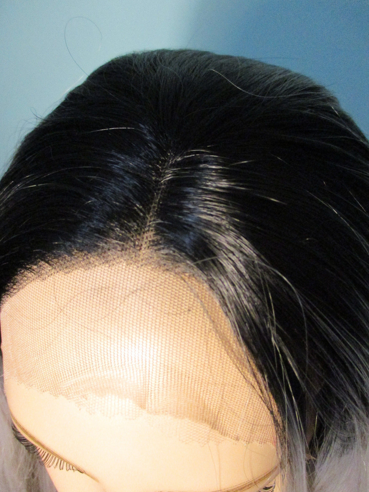 24″ long sleek GRAY with BLACK ROOTS lace front hand tied wig – Miranda