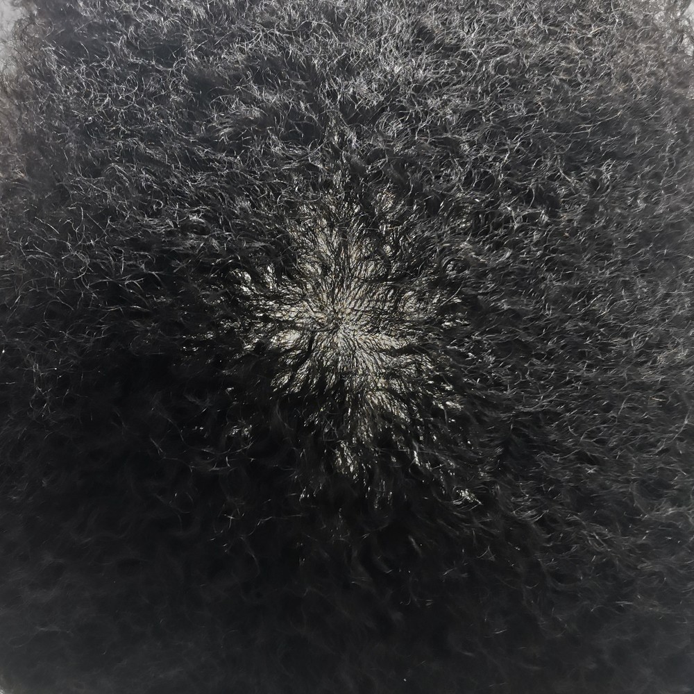 Afro Toupee for Black Men All PU African American Mens Toupee Black Hair Piece