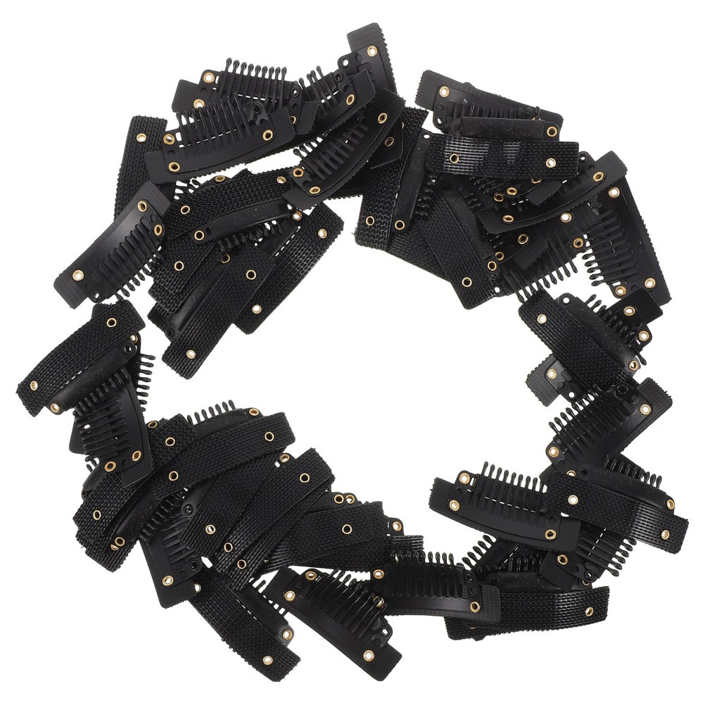 50Pcs Reusable Self Adhesive U Shape Wig Clips Black Durable Plastic Metal