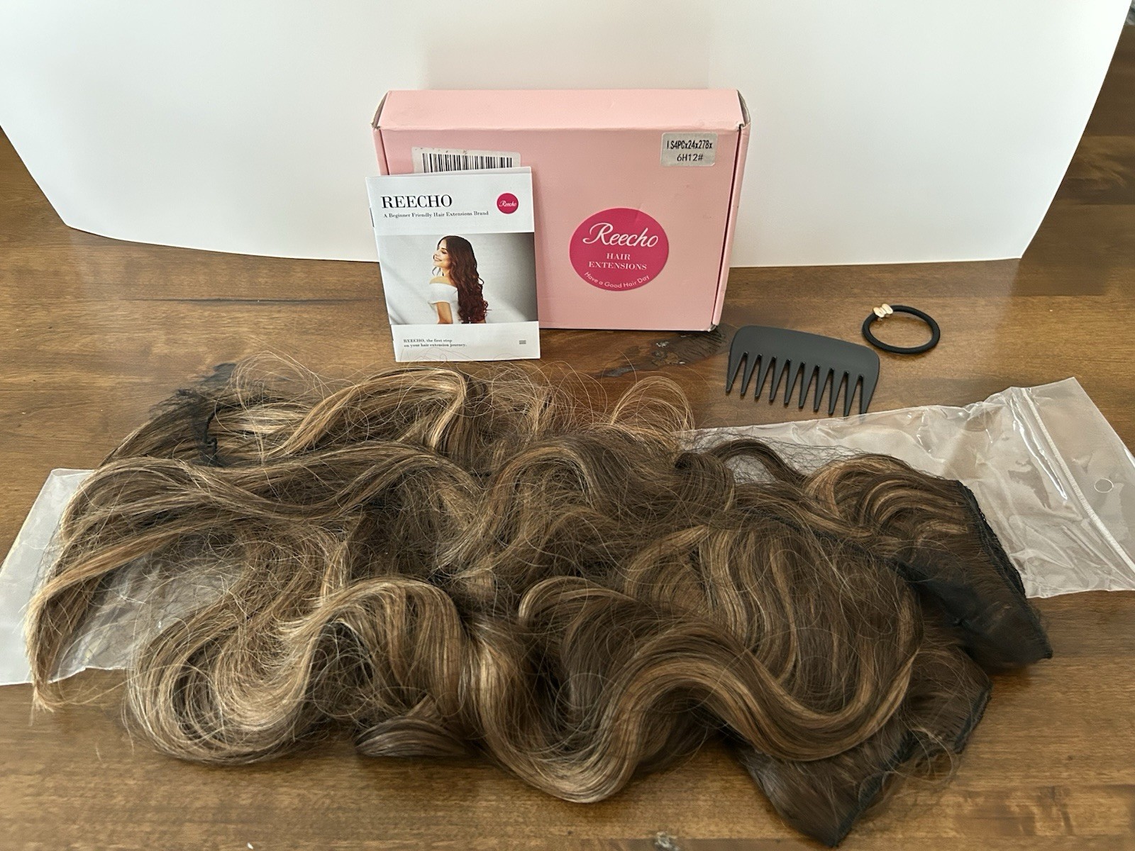 Reecho Clip-in Hair Extensions 20” Thick Long Beach Waves Brown with Highlights