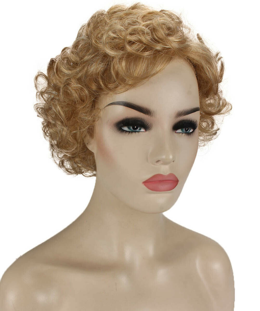 Monroe – Curly Kanekalon Synthetic Fiber Full Wig, 4 – 4.5 in, Strawberry Blonde