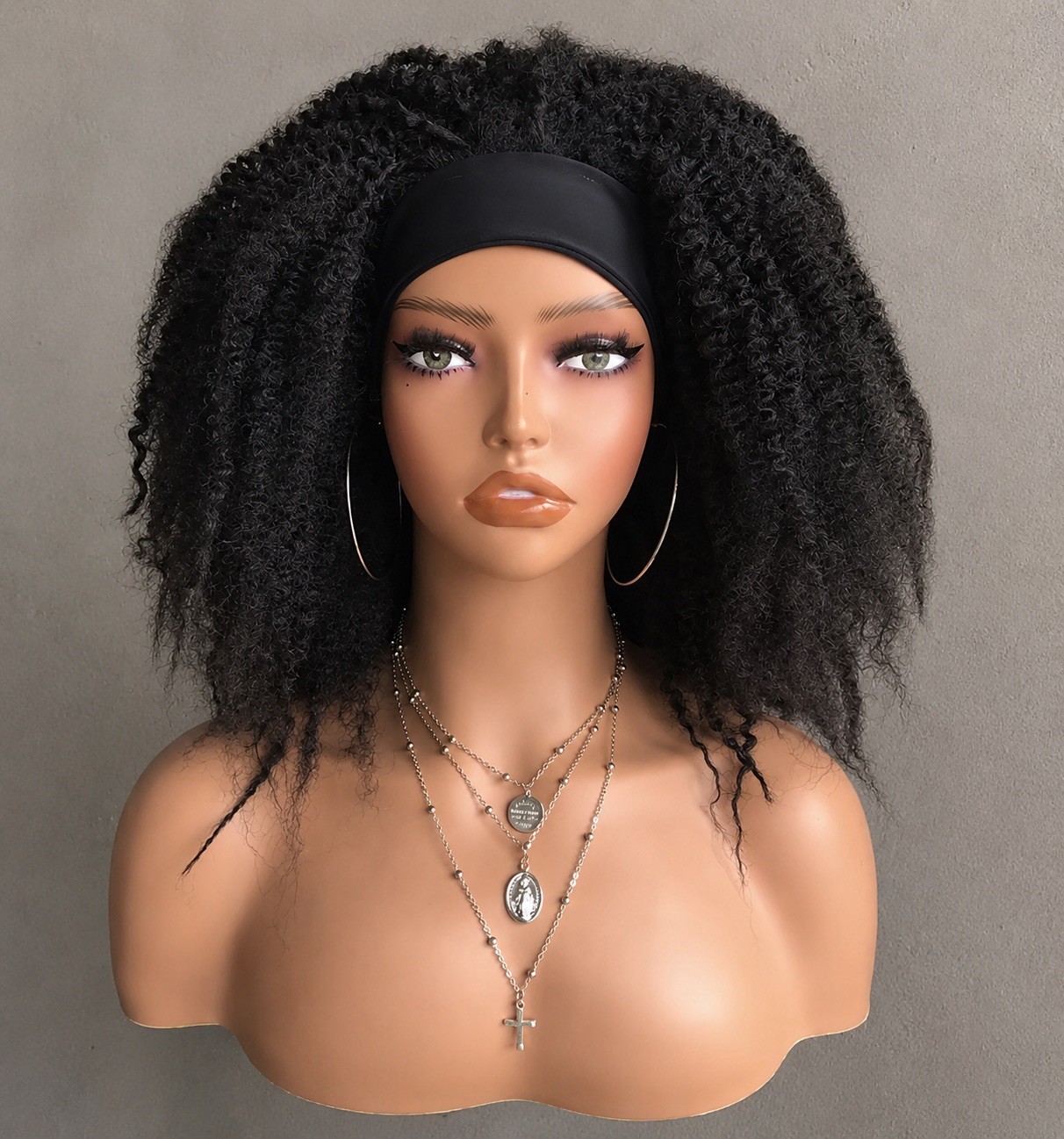Hot!!! summer synthetic afro Kinky Curly Headband Wig. Natural Black Full Hair