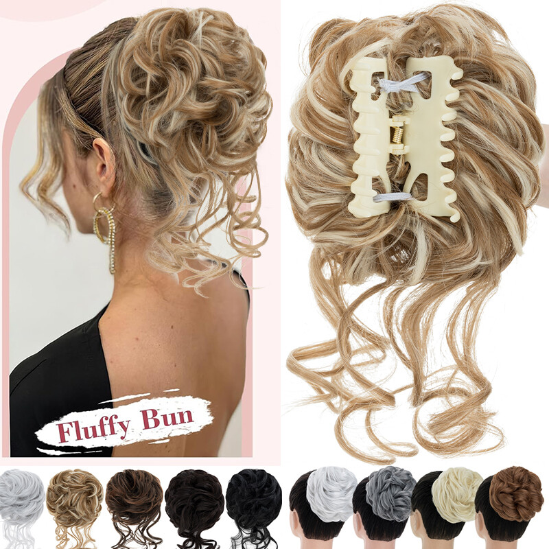100%Real Natural Clip on in Messy Bun Hair Piece Extension Hair Claw Updo Blonde
