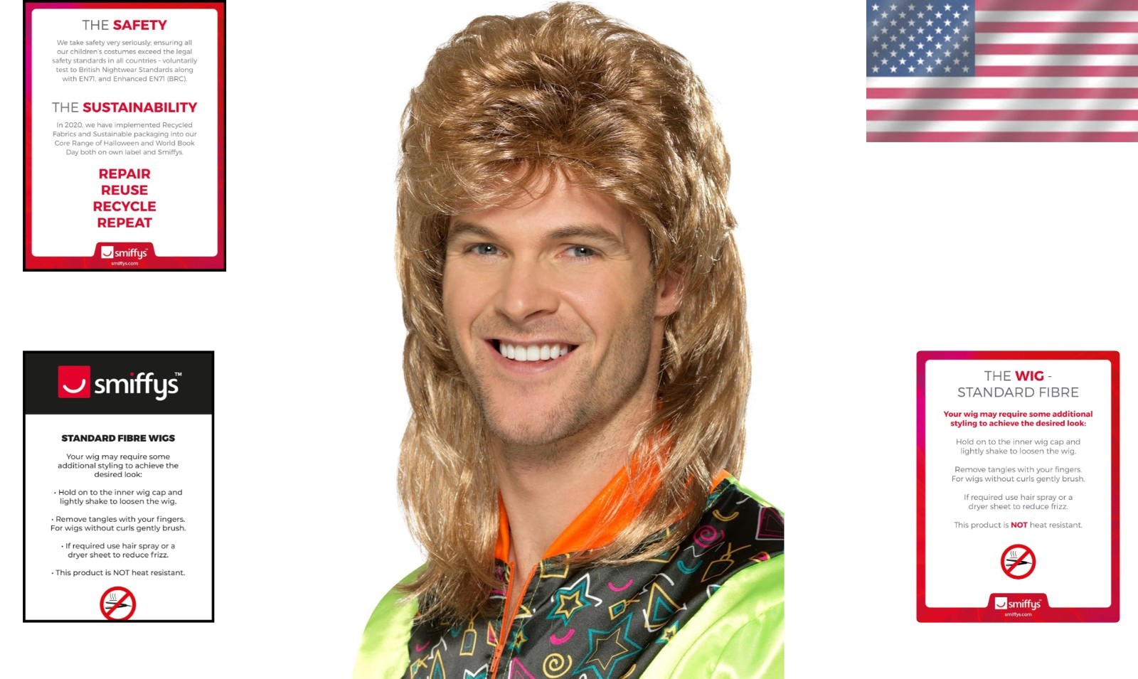 Lightweight Men’s Mullet Wig – Brown with Blonde Highlights for Easy Care