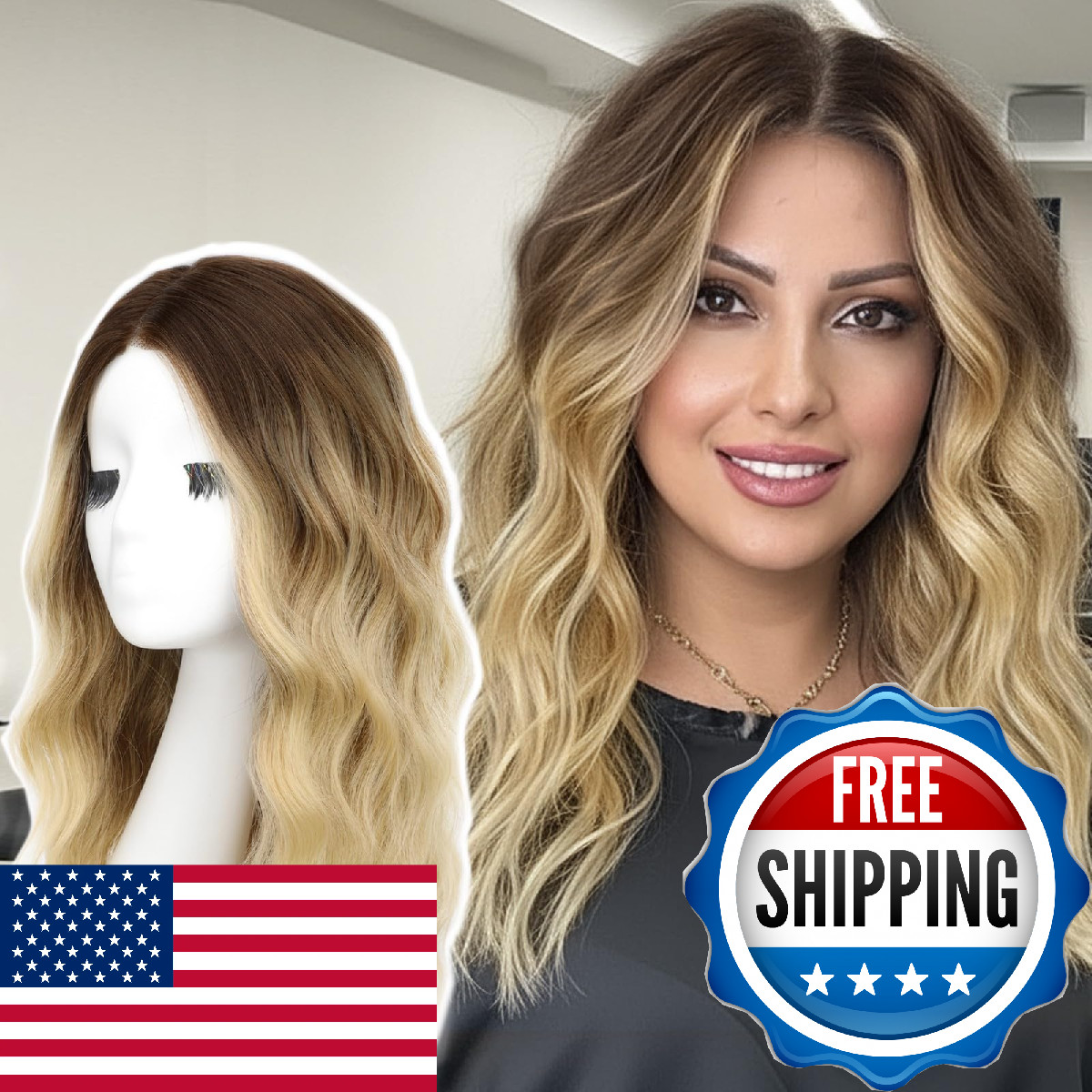 AISI HAIR 【Beginner Friendly Wigs Ombre Blonde Wig for Women Medium Length Wave