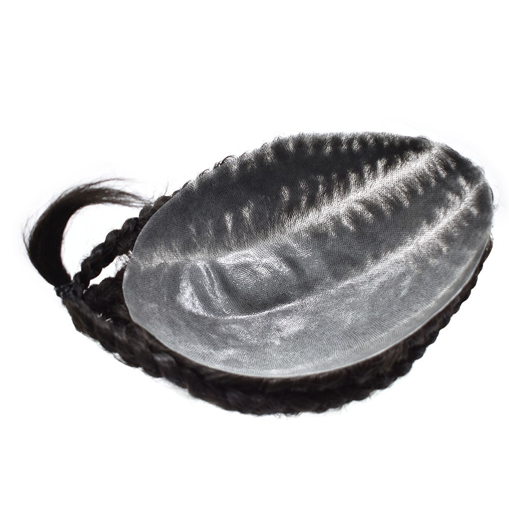 US Cornrow Braded Toupee for Black Men Box Braided Human Hair Replacement System