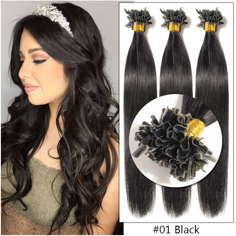 100G Thick U Tip Nail Tip Extensions Pre Bonded Keratin Human Hair Extensions US