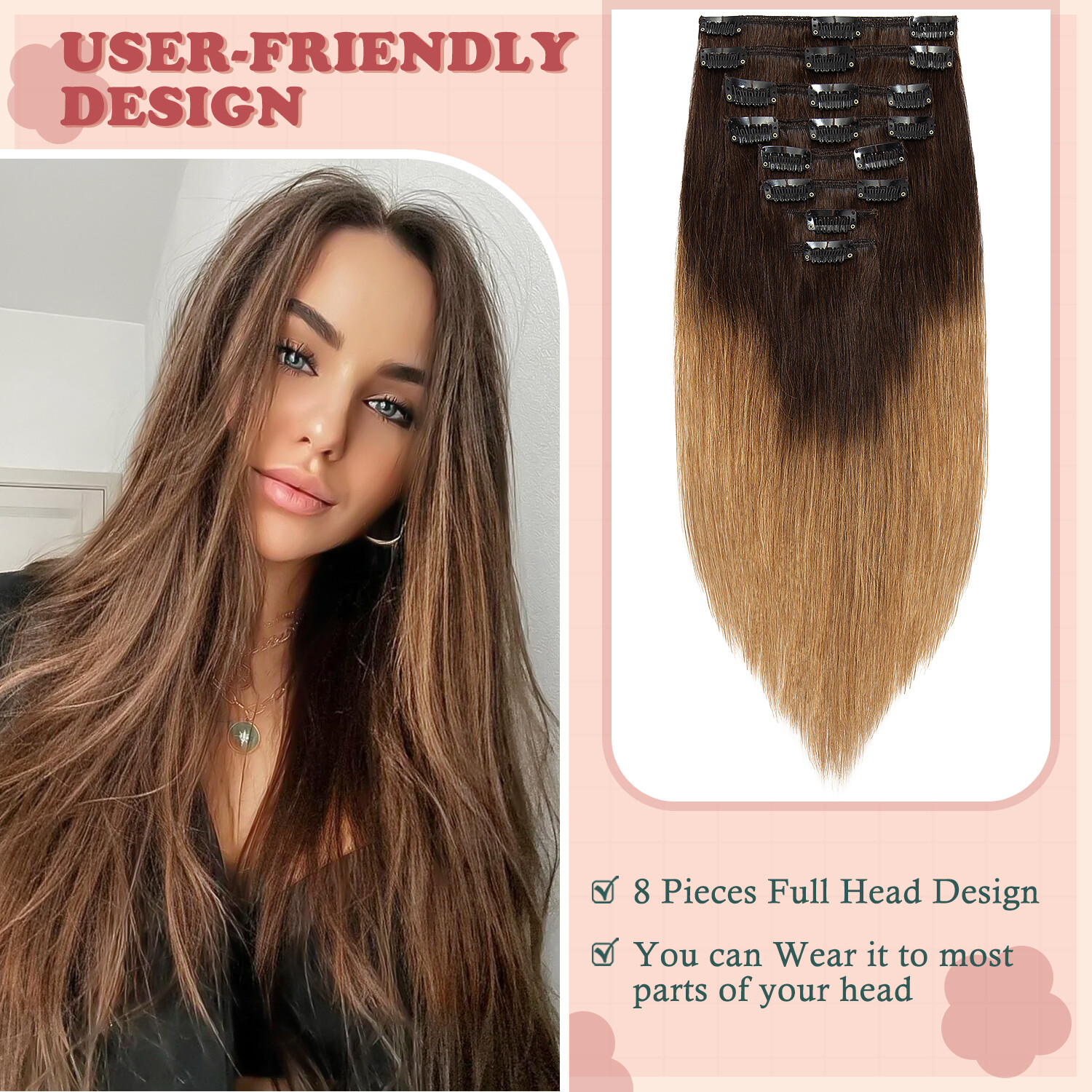CLEARANCE Clip in Human Hair Extensions 8PCS Full Head 100%Real Remy Hair Blonde
