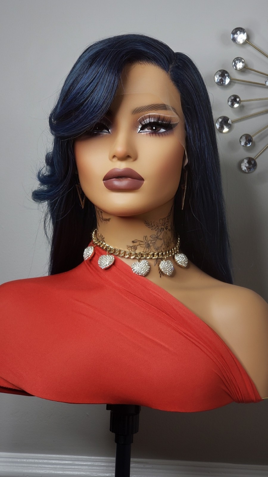 New Jade Blue Straight Bob Side Bangs Style Lace Front Wig Women Fashion Hair