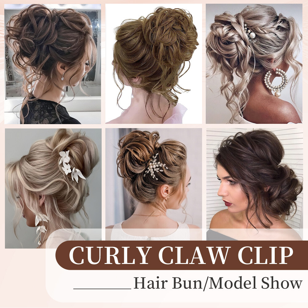 US Messy Curly Hair Buns Claw Clip Scrunchie Updo Hair Extension Clip in Chignon