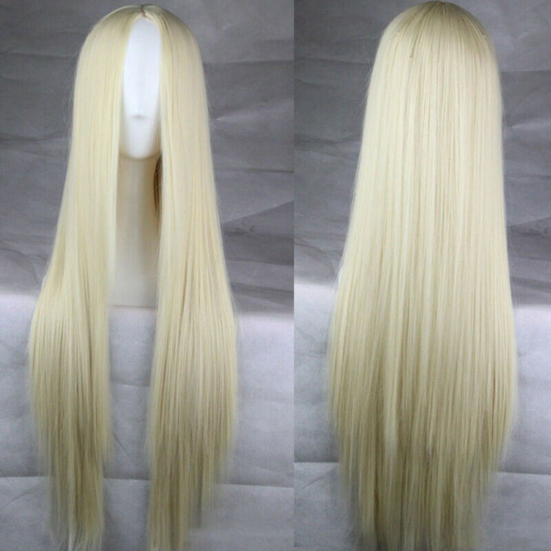 New 80cm Wigs Side Long Full Hair Costume Women Straight Sleek Bangs Cosplay