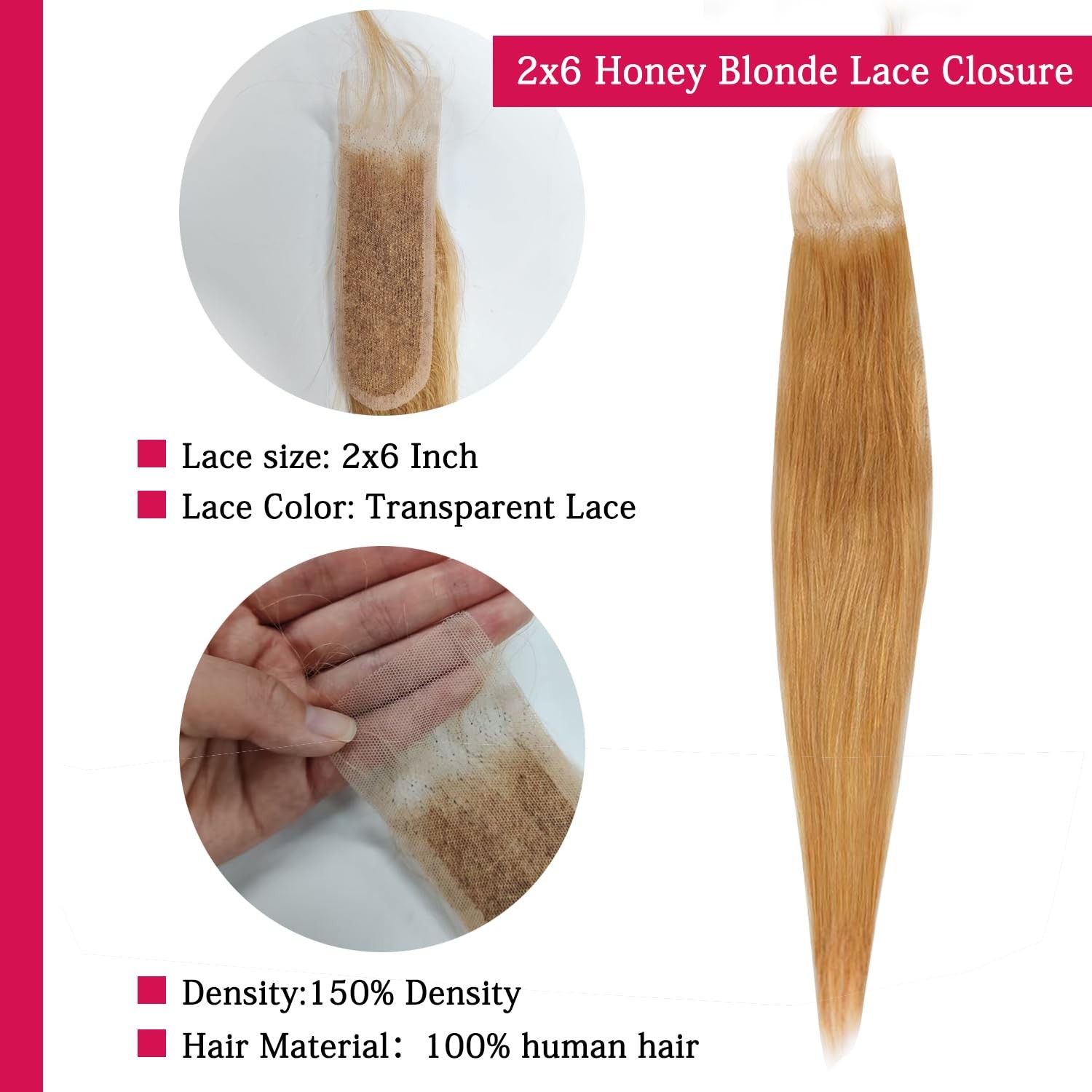 Isufer 27 Frontal Honey Blonde Closure 2X6 Hd Transparent Lace Frontal Closure