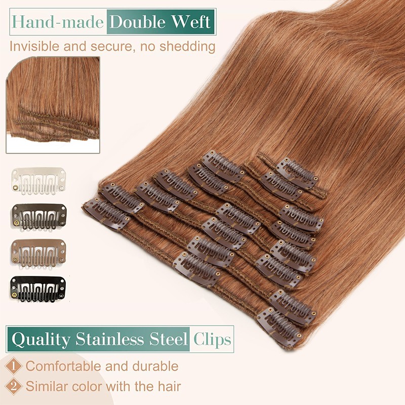 Double Weft 100% Remy Human Hair Extensions Full Head Clip In 8PCS Extra Thick