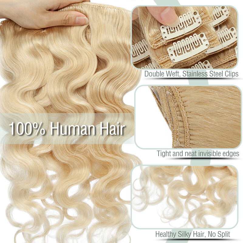 10-24″ Double Wefts Clip in 100% Remy Human Hair Extensions Full Head Long THICK