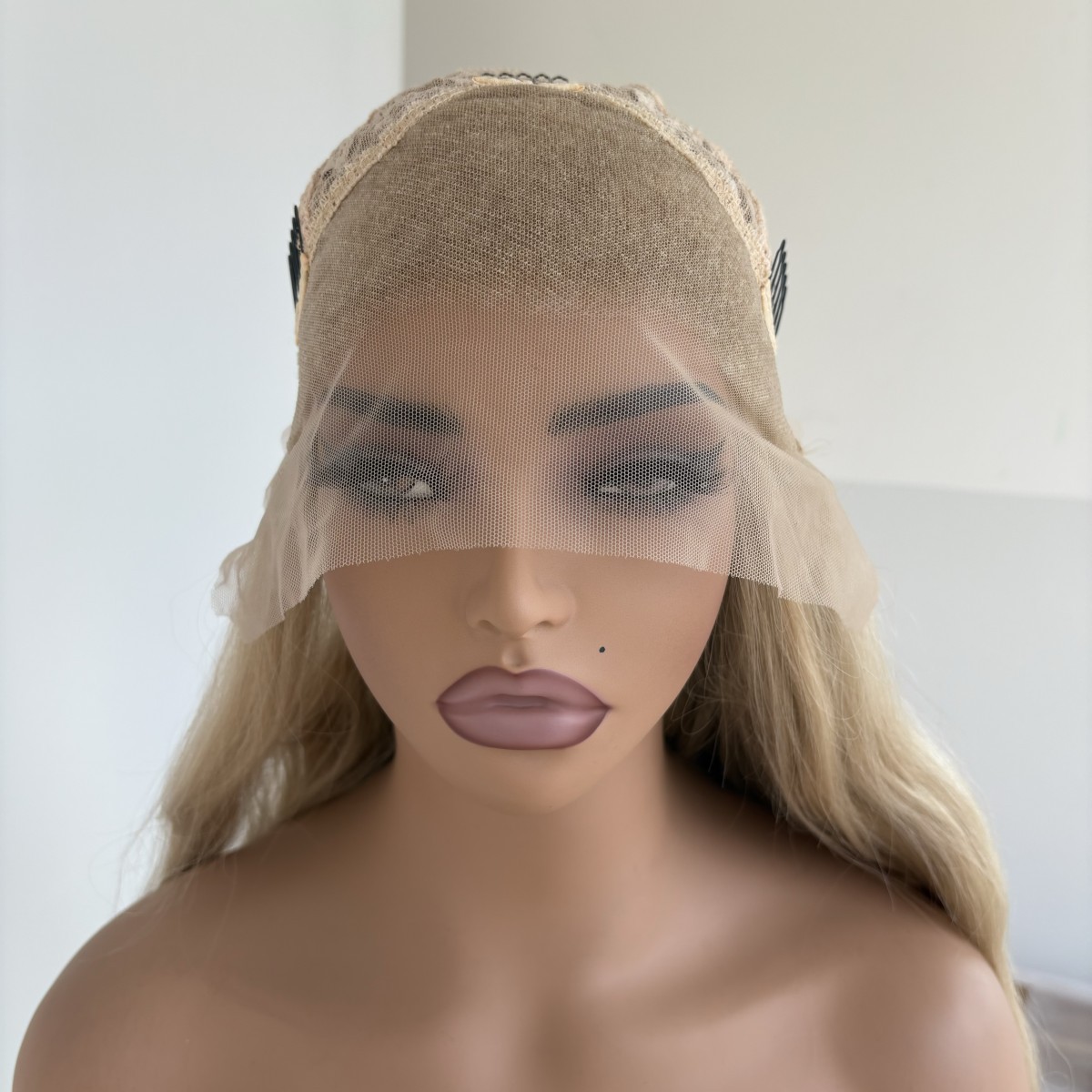 Glue Less Lace Front Wig Long Wavy Heat Resistant Synthetic Hair Ash Blonde