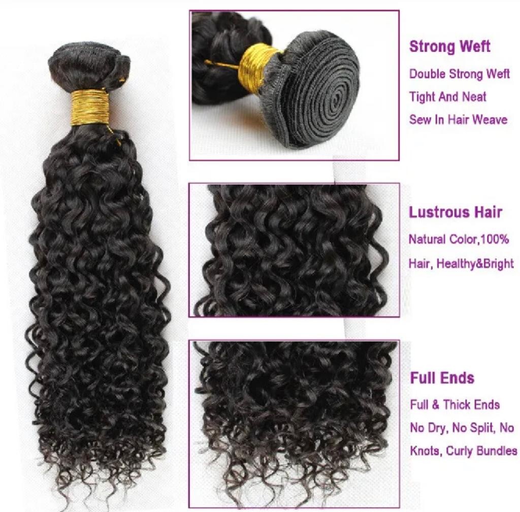 Natural Black Curly Brazilian Virgin Human Hair 8″- 22″