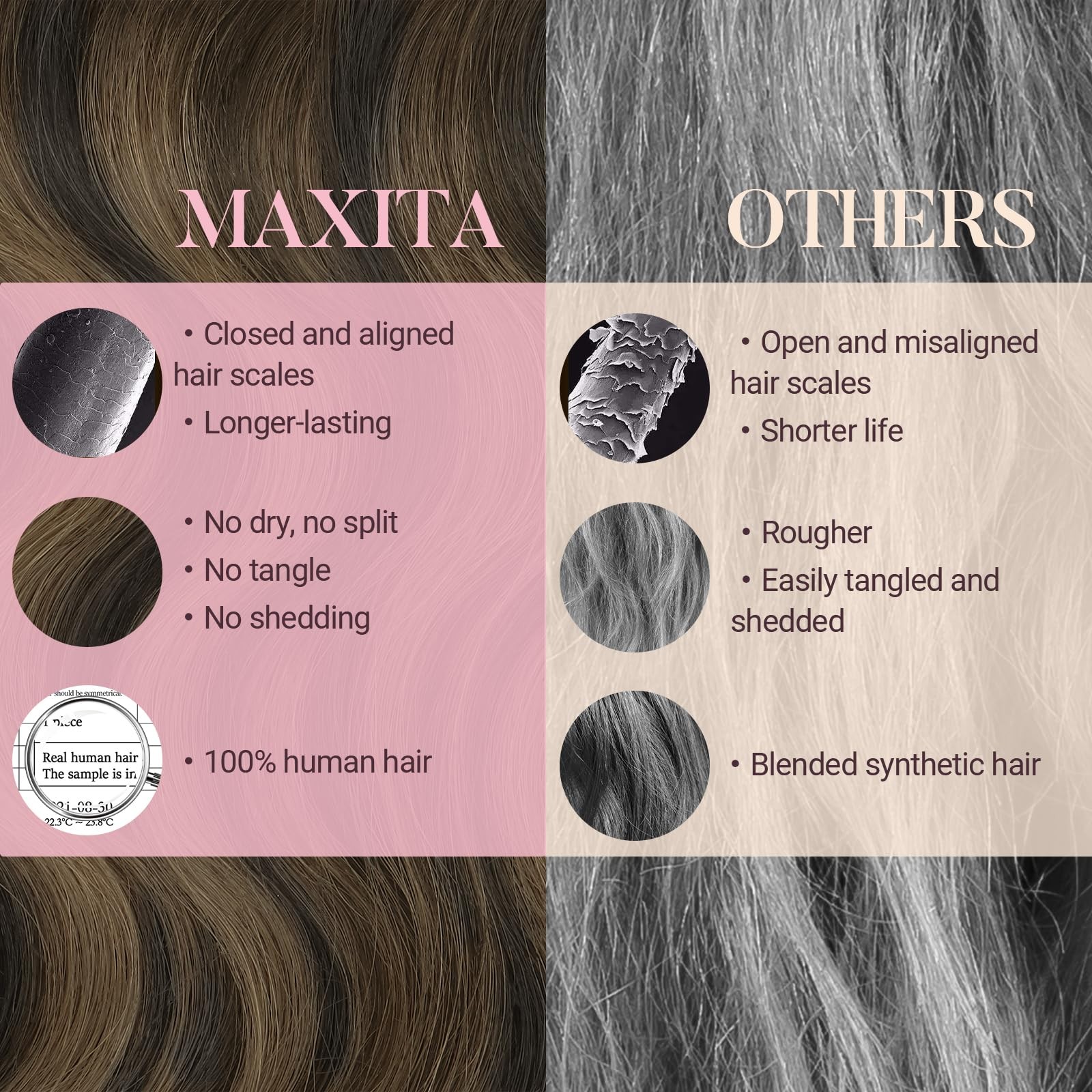 MAXITA 70g Clip-in Human Hair Extensions Balayage Dark Brown Mixed 5pcs