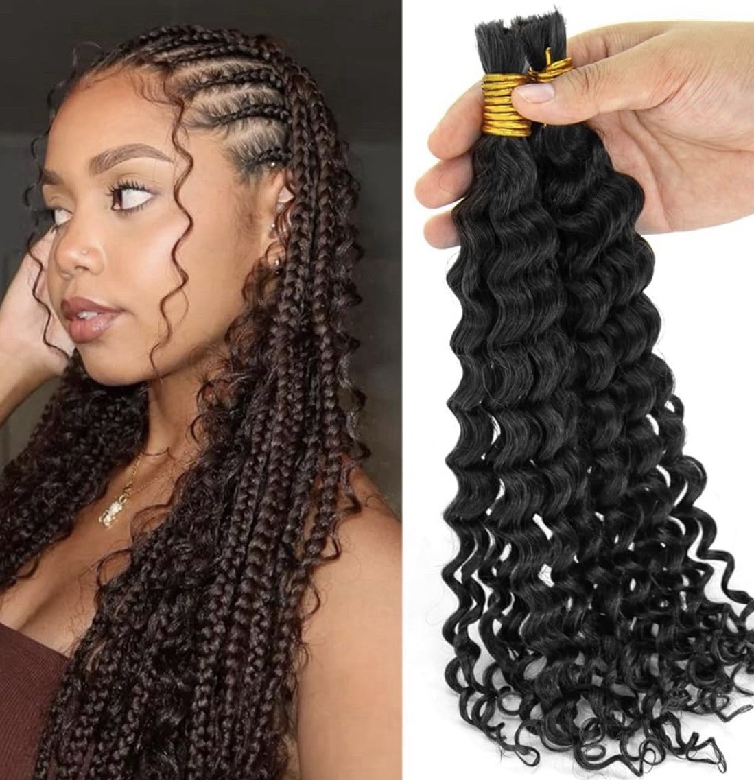 Human Braiding Hair for Boho Braids 100G, 16 Inch Curly Natural Black 12A