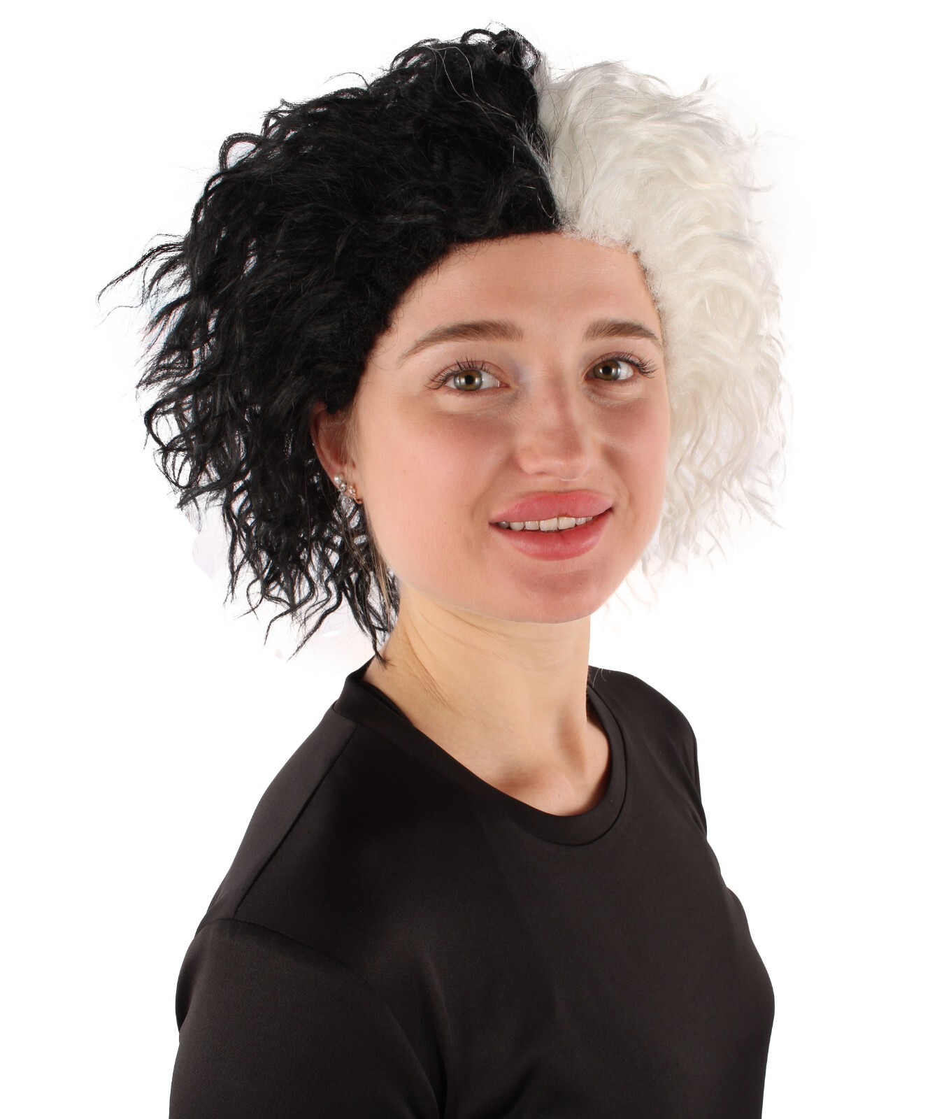HPO Adult Women’s Black & White Two-toned Curly Wig, Breathable Capless Cap.