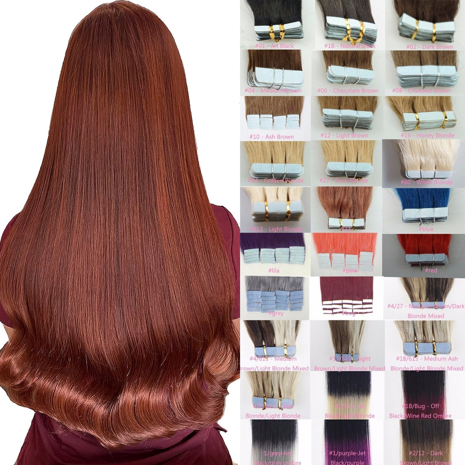 Invisible Tape in Human Hair Extensions Seamless Skin Wefts Fashion Hair 16-26in