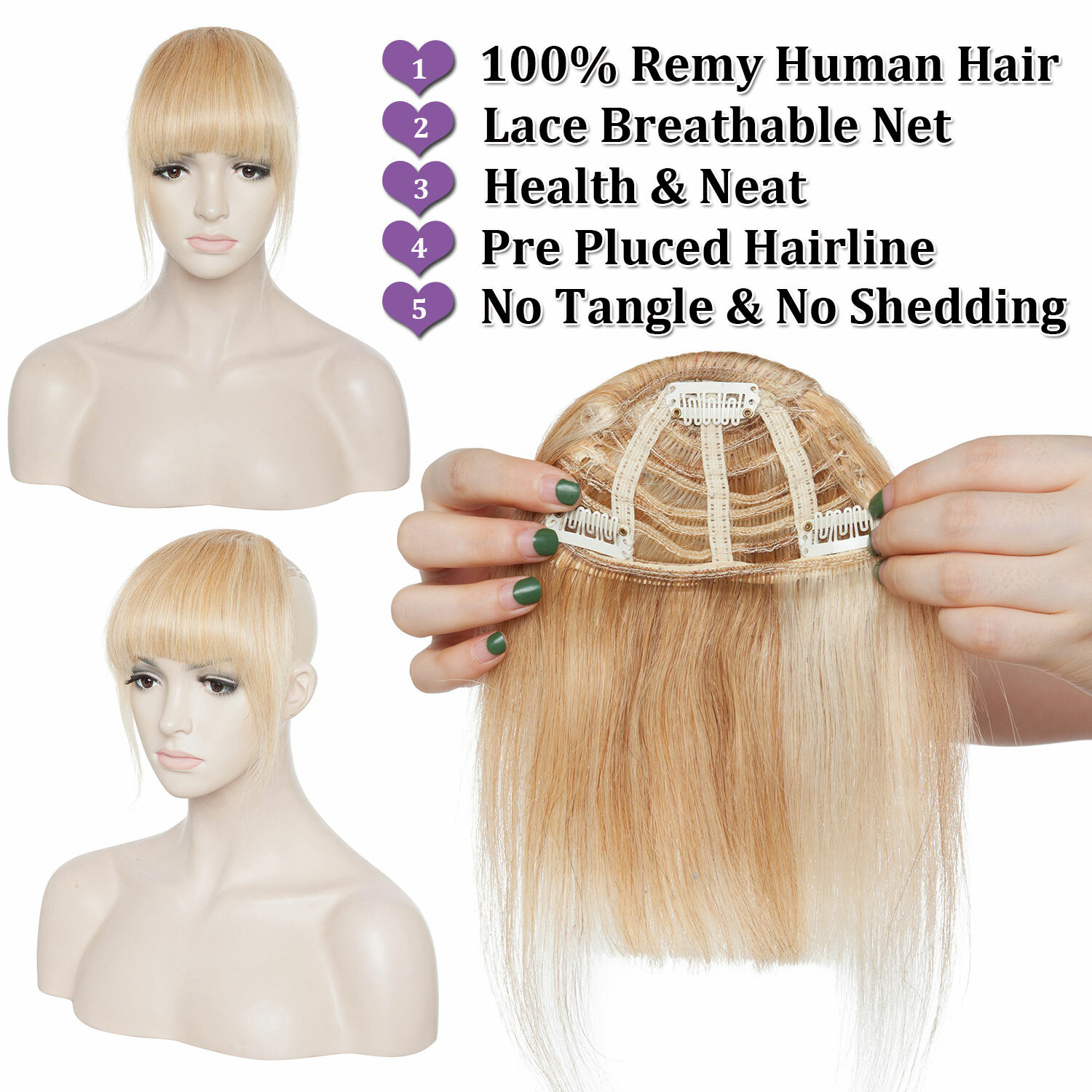 THICK/Thin Remy Hair Bangs 100% Human Hair Extensions Clip In on Front Hairpiece