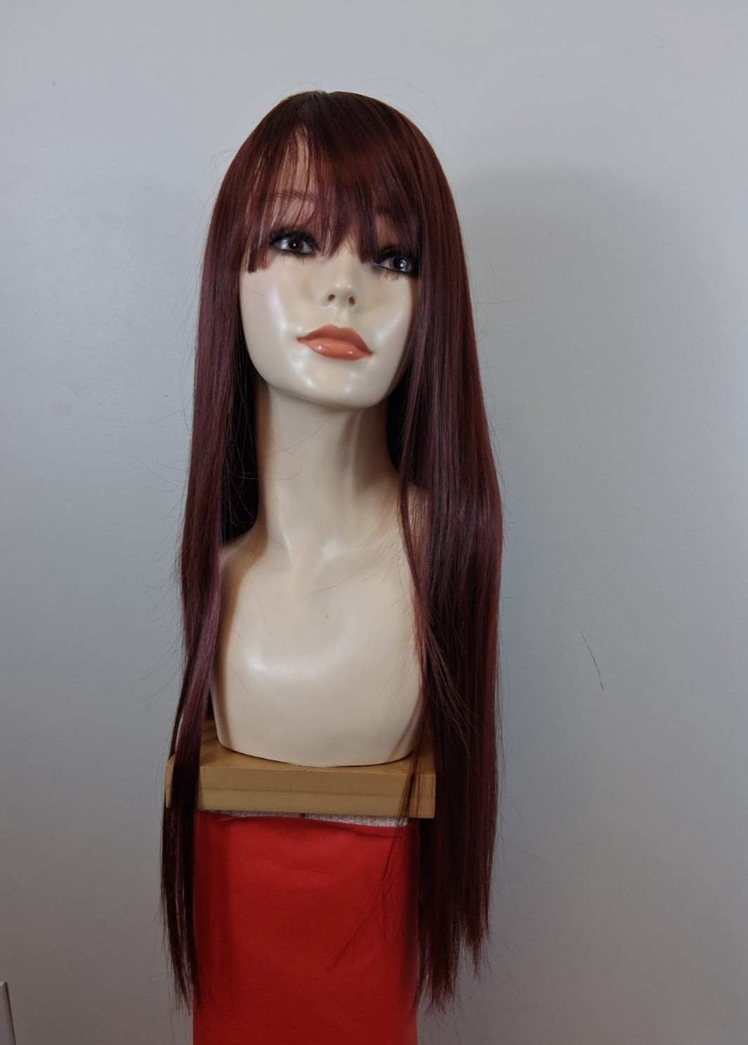 Women Long Straight Synthetic Hair Wig With Flat Bang, Color: