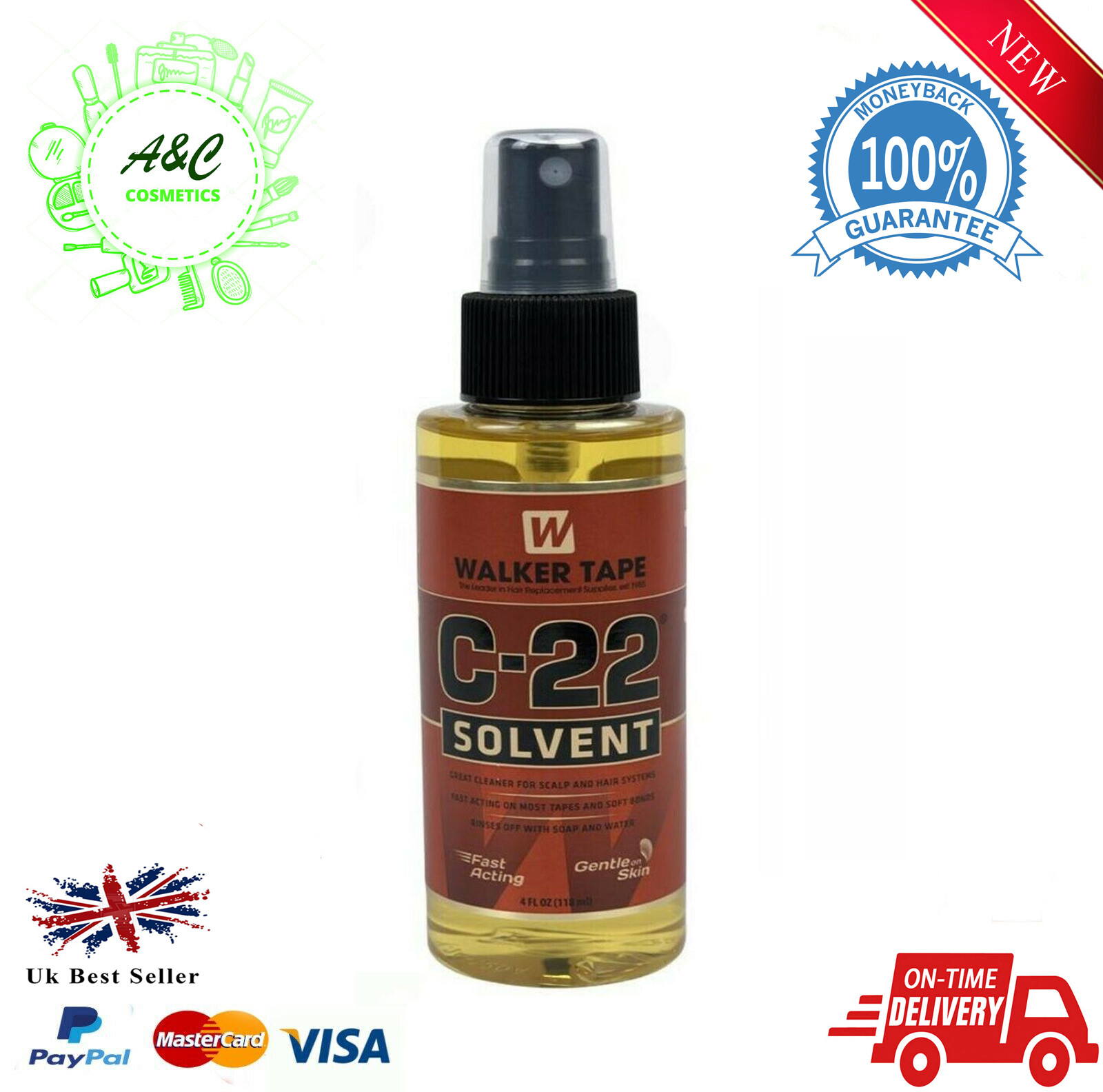 Walker Tape C-22 Solvent Wig Adhesive Remover 4fl Oz Hair Replacement System
